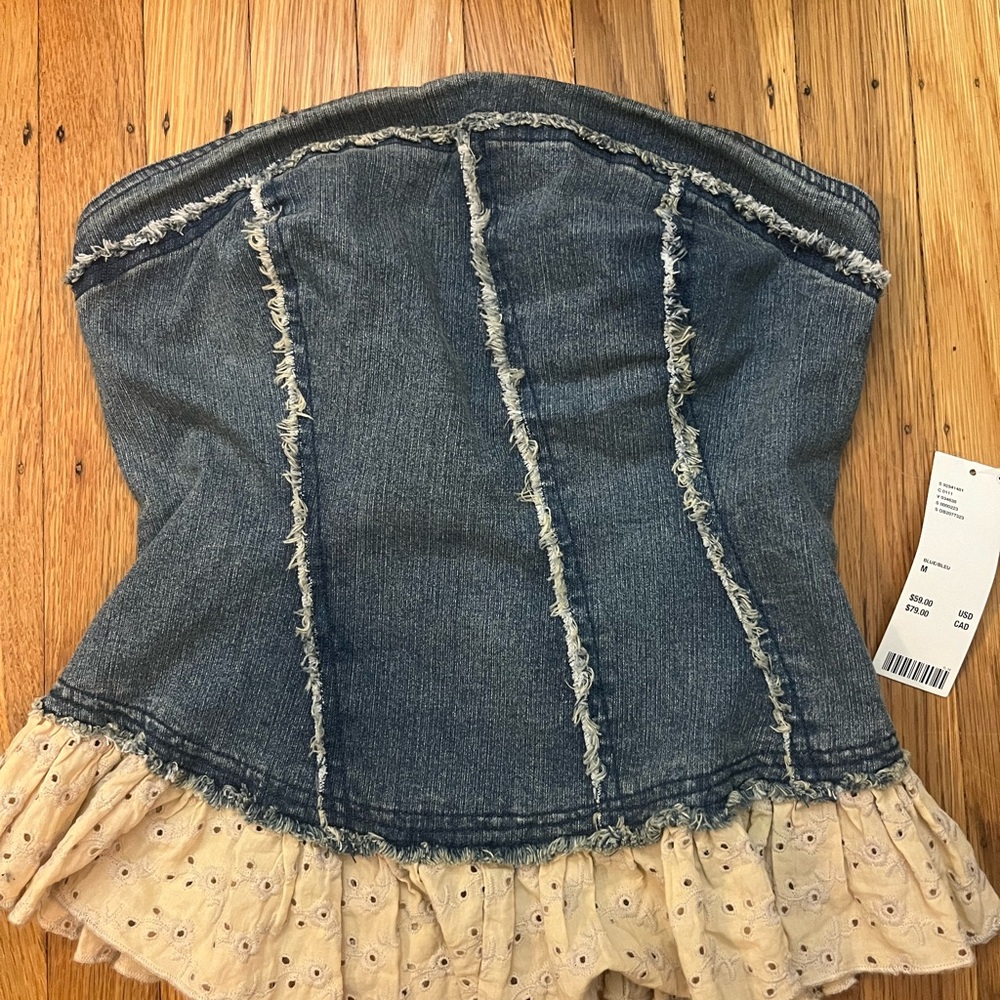 Urban Outfitters Blue Tan Sleeveless Bustier Blouse